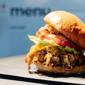a close up of a sandwich on a table